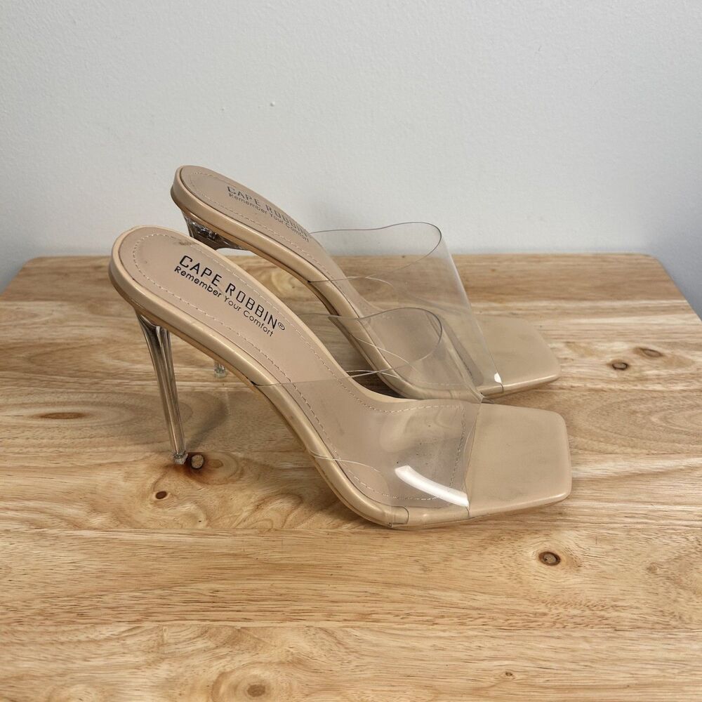 Cape Robbin Womens 8.5 Nude Clear Mule Stiletto Heel Sandals - Picture 5 of 7